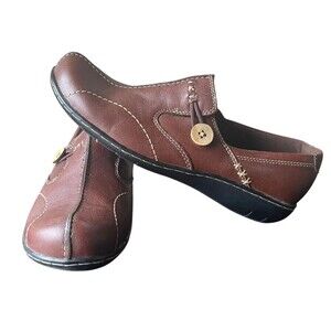 Clarks Shoes Bendables 35063 Leather Brown Women's 9M Clogs Slip-On Comfy